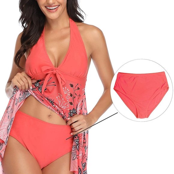 Two Piece Swim Dress Swimsuit for Women Ruched Tummy Control Tankini Set - Picture 1 of 9